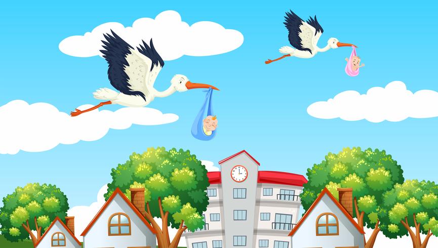 Birds delivering babies in the neighbor vector