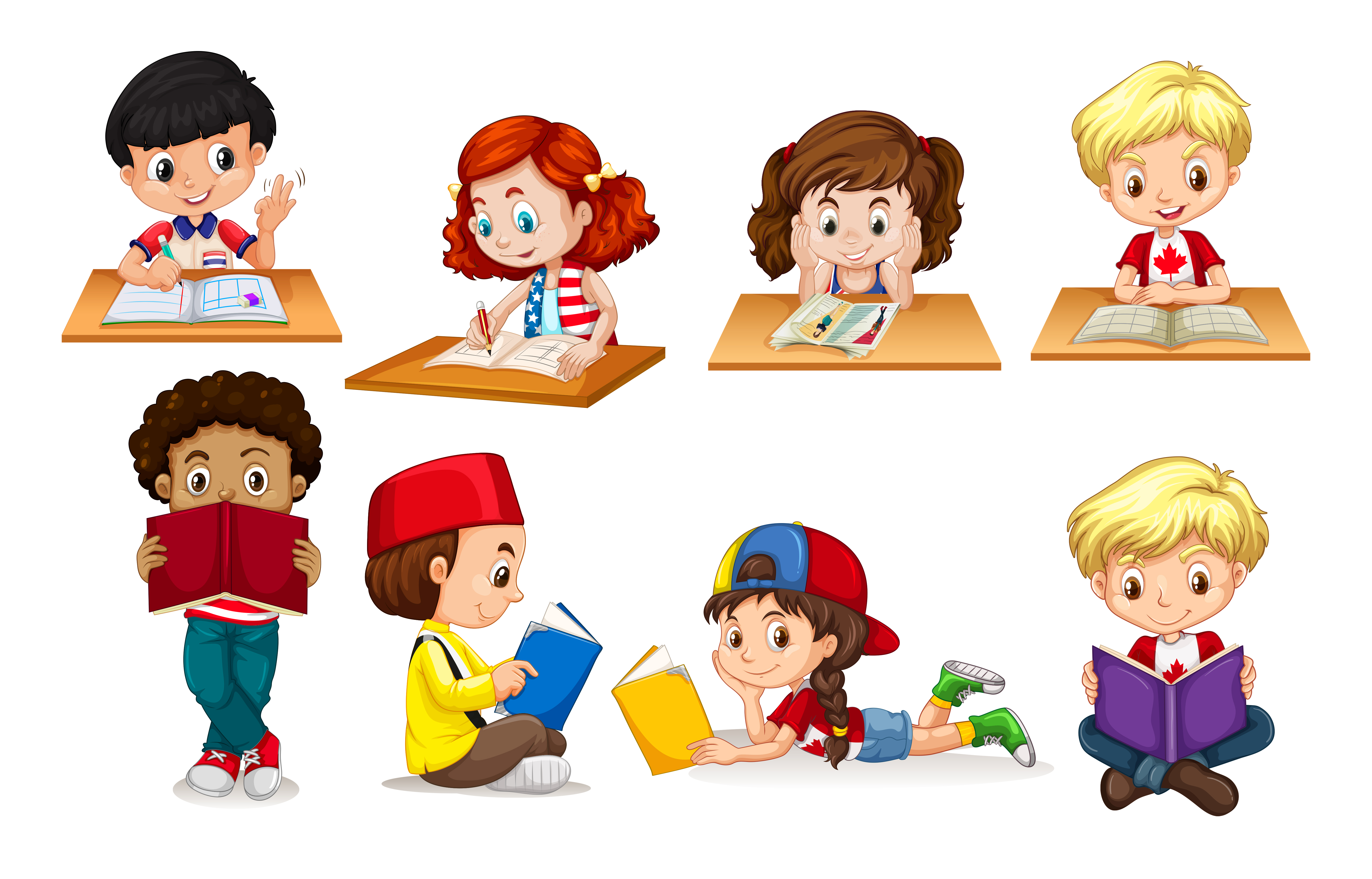 Boy And Girl Reading And Writing Vector Art At Vecteezy