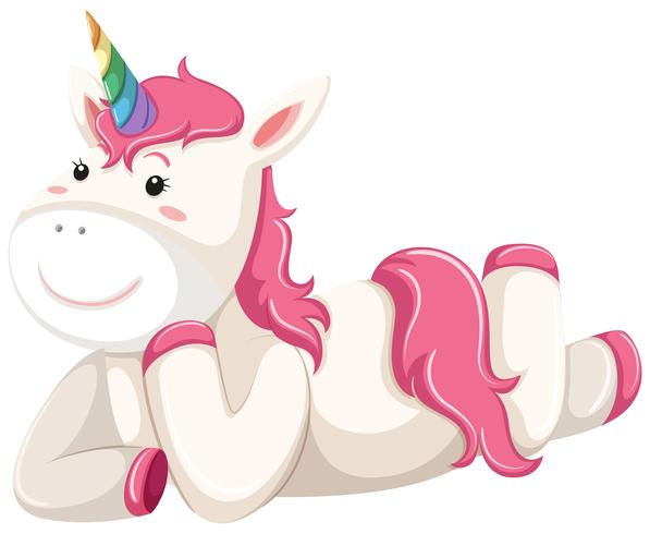 Happy pink unicorn laying vector