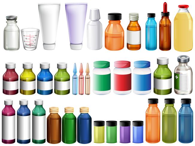 Medicine in bottles and tubes vector