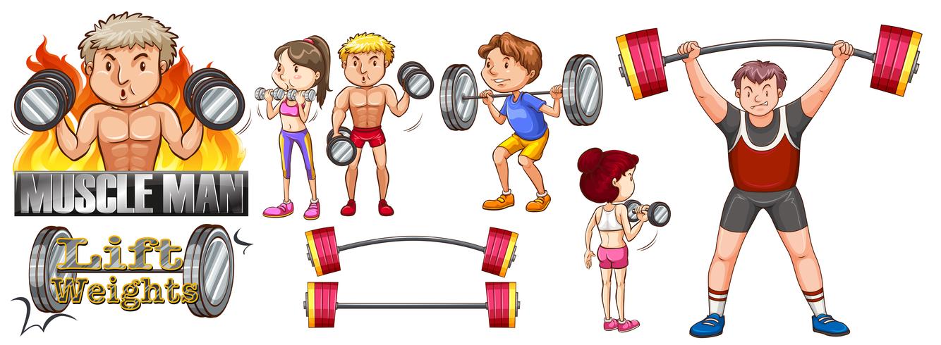 People exercise with lifting weights vector