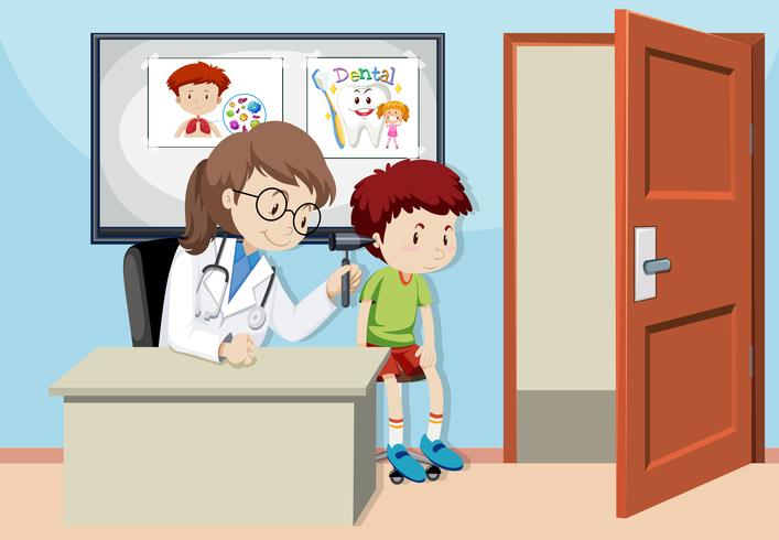 A Kids Checking Ear With Doctor vector