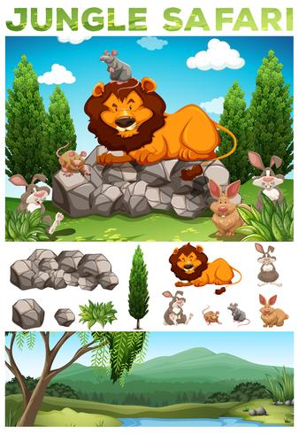 Wild animals in the jungle safari vector
