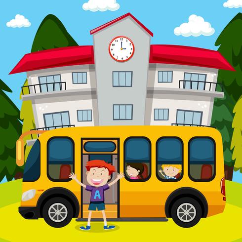 Children and School Bus at School - Download Free Vector Art, Stock Graphics & Images