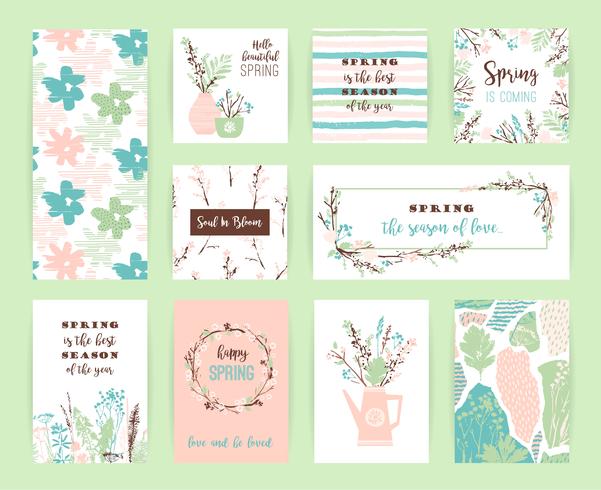 Set of artistic creative spring cards. vector