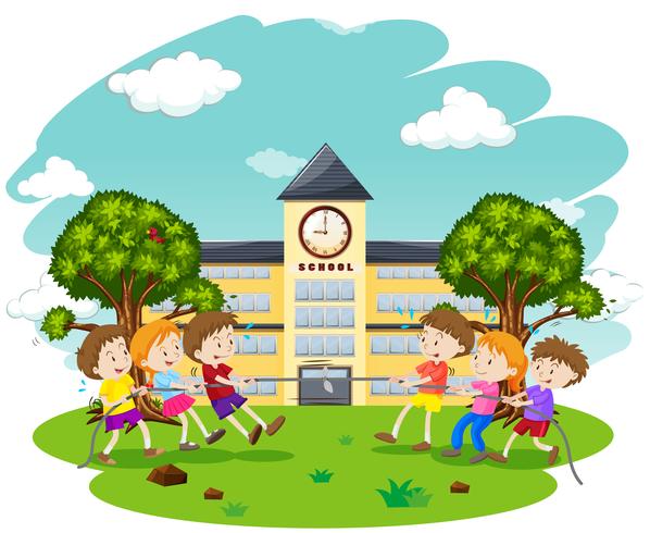 Kids Play Tug of War at School vector