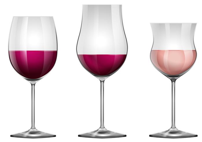 Tres copas de vino con vino. vector