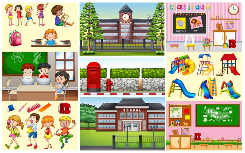 Children in classroom and school  vector