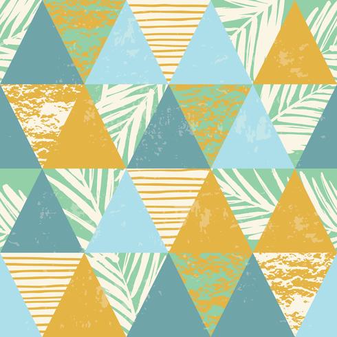 Seamless exotic pattern with palm leaves on geometric background vector