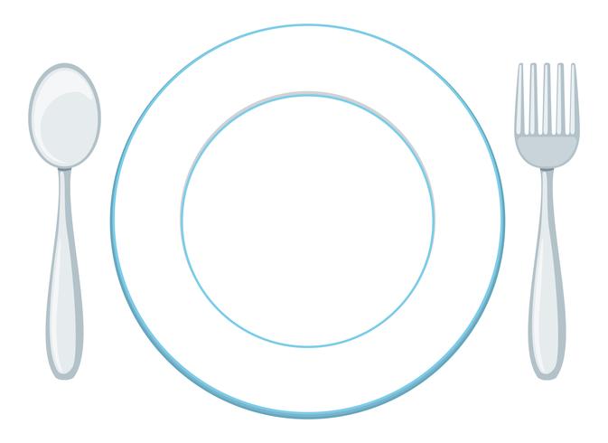 Un plato en blanco con cuchara y tenedor. vector