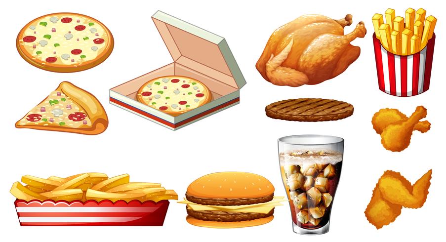 Different types of fastfood and drink vector