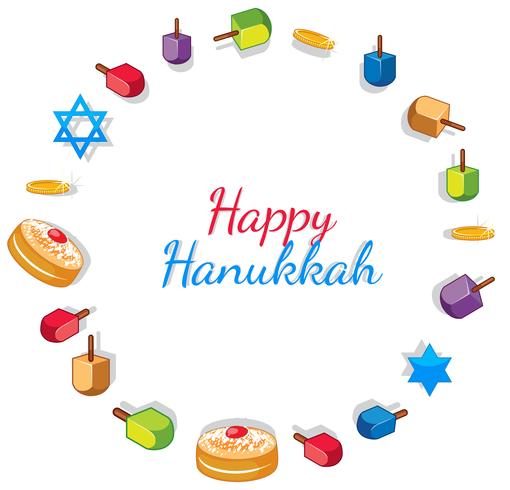 Plantilla de tarjeta de feliz Hanukkah con juguetes y donuts vector