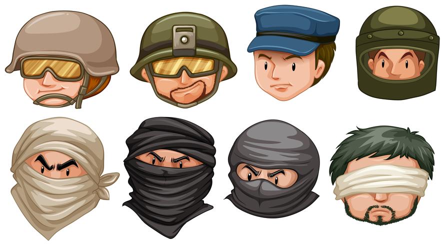 Faces of terrorists and soldiers vector