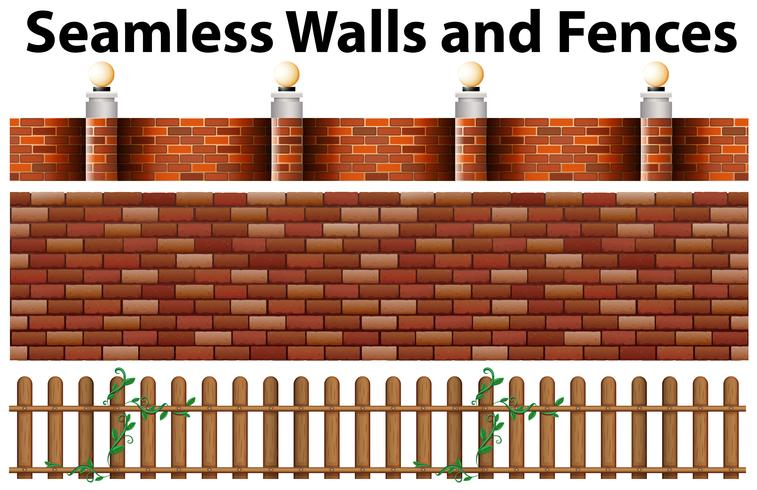 Seamless walls and fences design vector