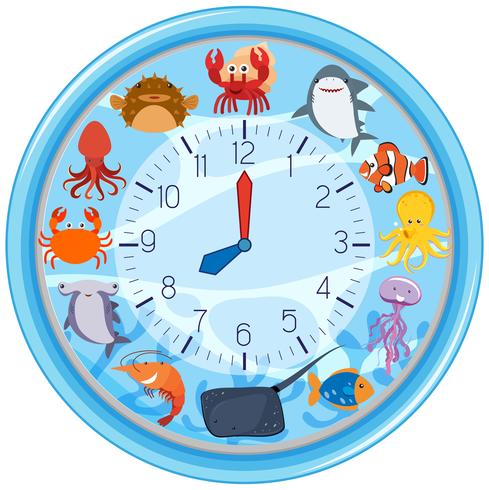 A clock with sea creature template vector