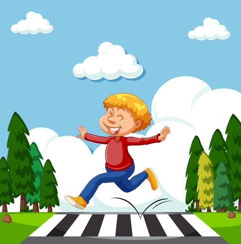 A Happy Boy Crossing the Road vector