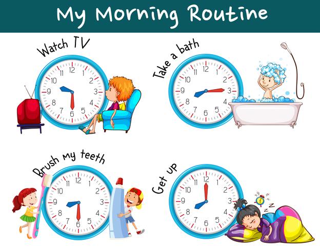 Diferentes rutinas matinales a diferentes horas. vector