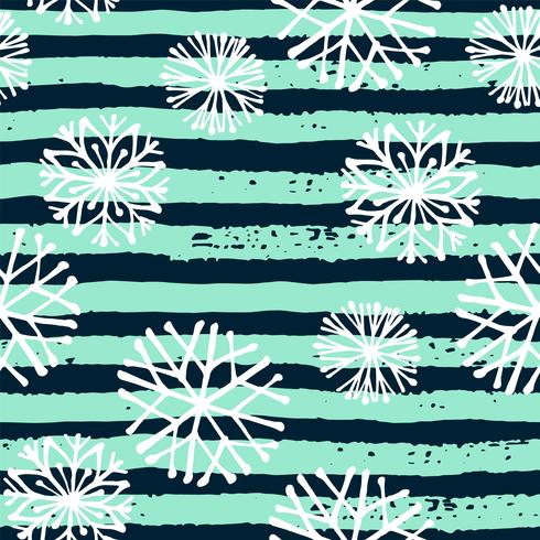 Vector winter seamless pattern with snowflakes and stripes.