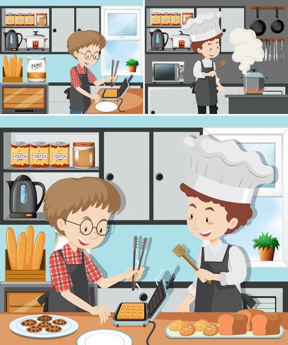 Un hombre en clase de cocina vector