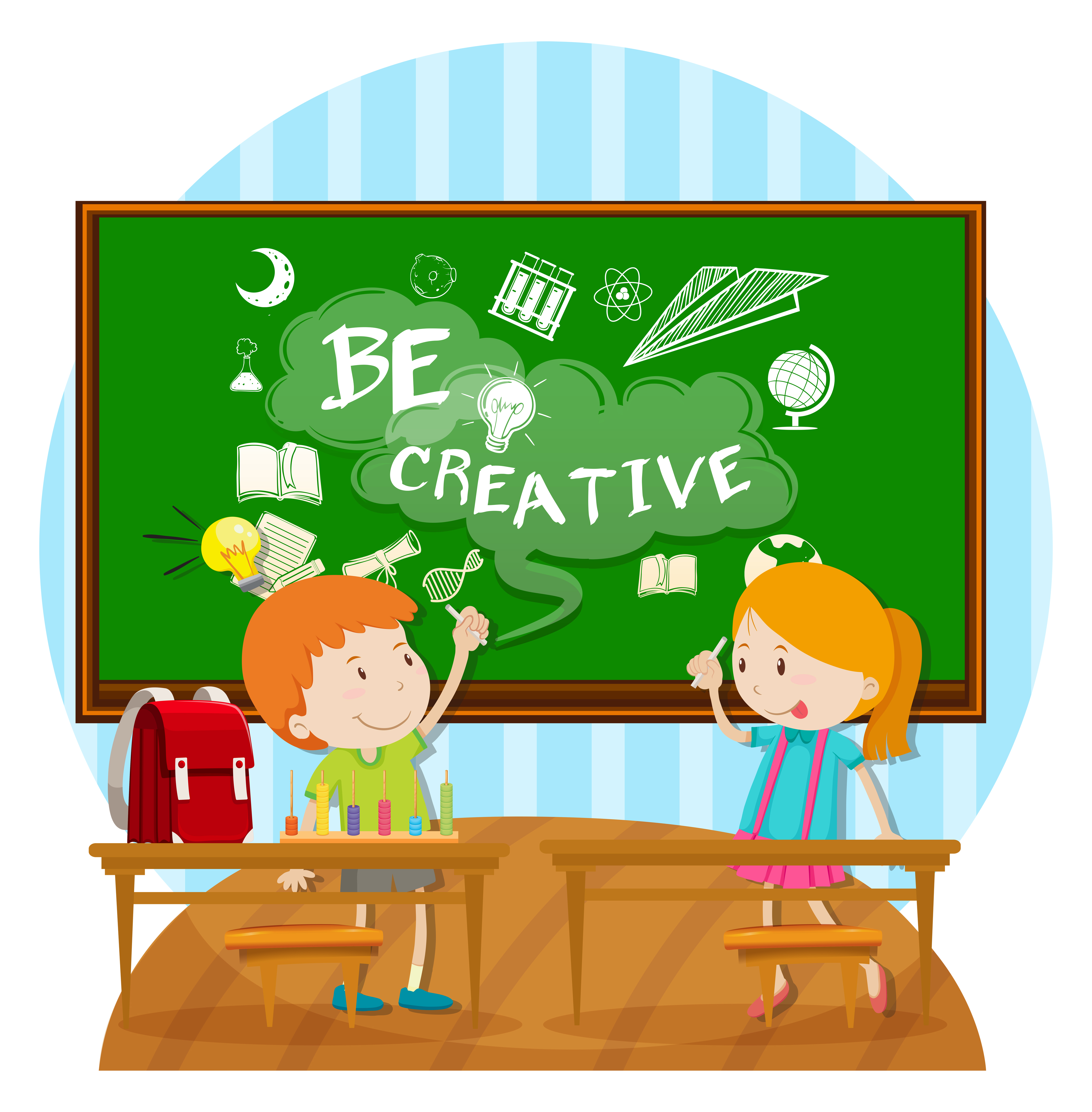 Two kids writing on board in classroom 297409 Vector Art at Vecteezy
