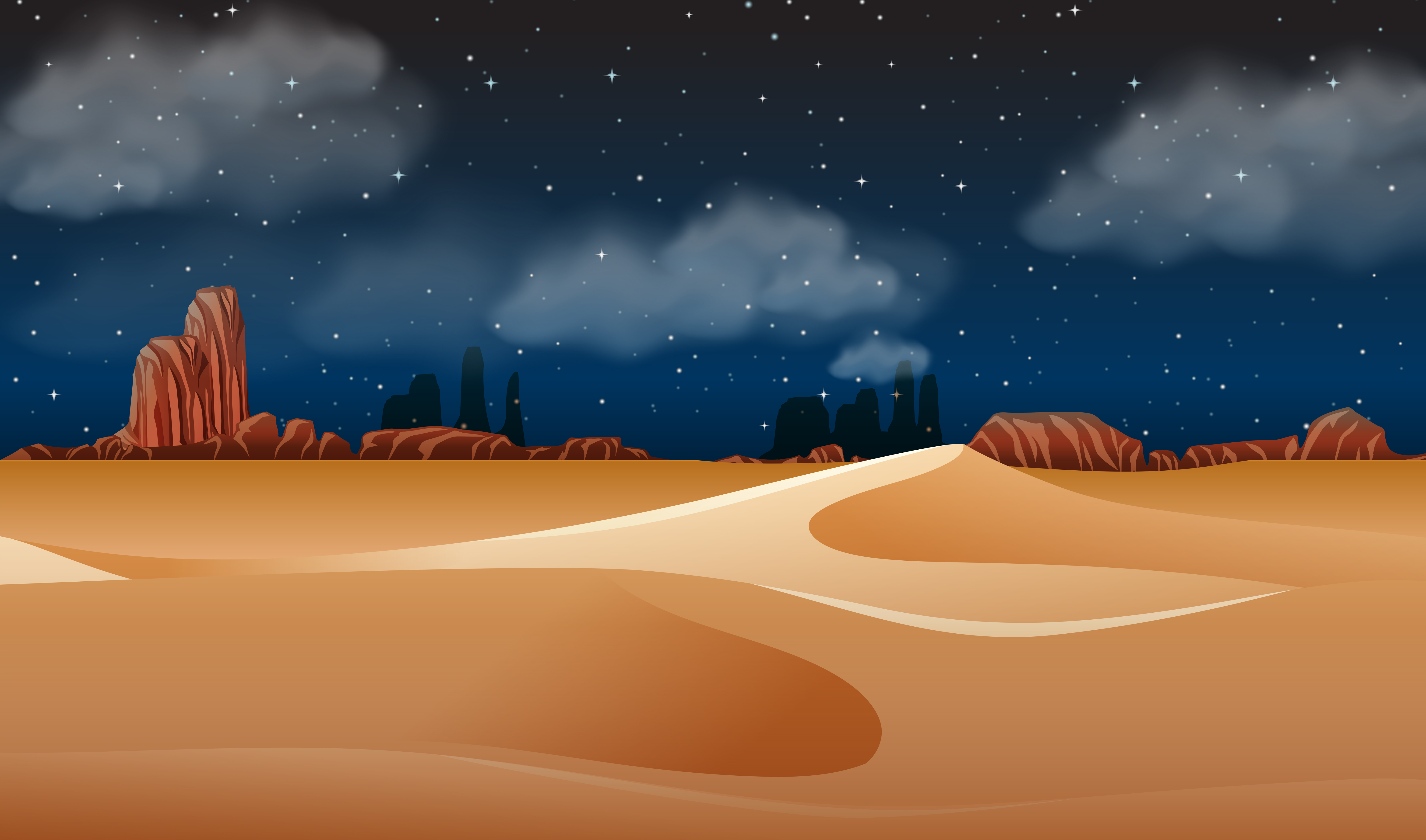 A desert landscape at night 297431 Vector Art at Vecteezy