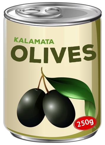 Una lata de aceitunas Kalamata vector