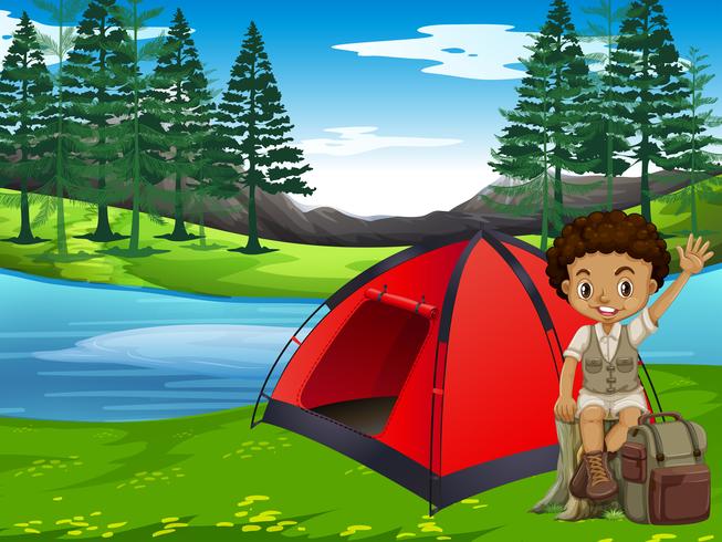 A boy camping in forest vector