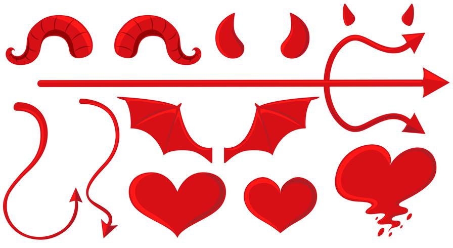 Elementos de ángel y demonio en rojo. vector