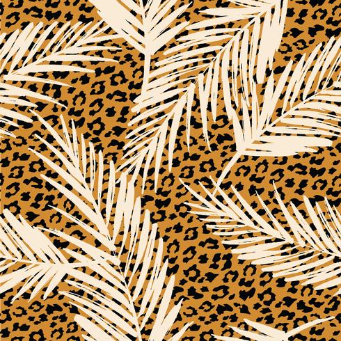 Seamless exotic pattern with palm leaves and animal pattern. vector