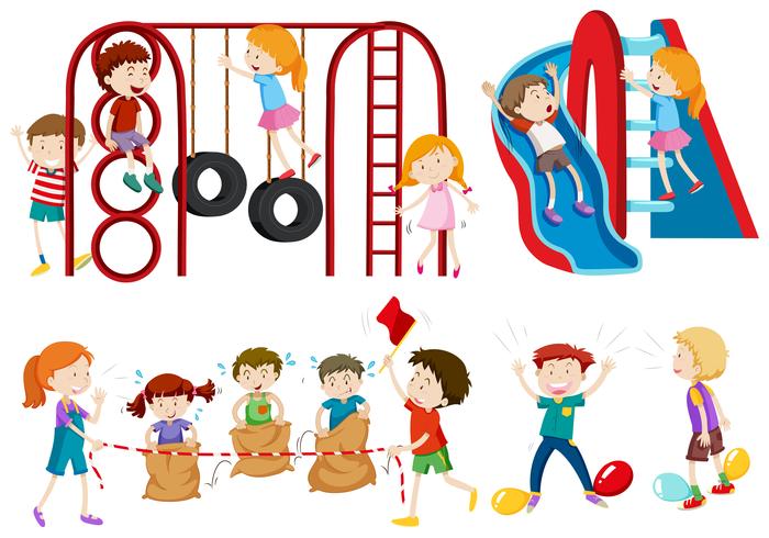 Conjunto de niños jugando vector