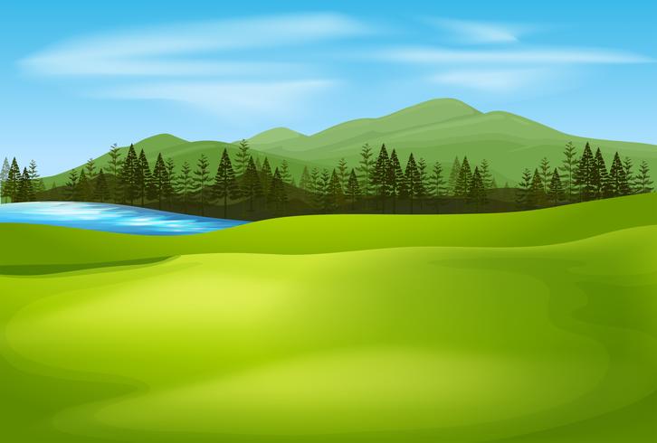 Escena de fondo con campo verde vector