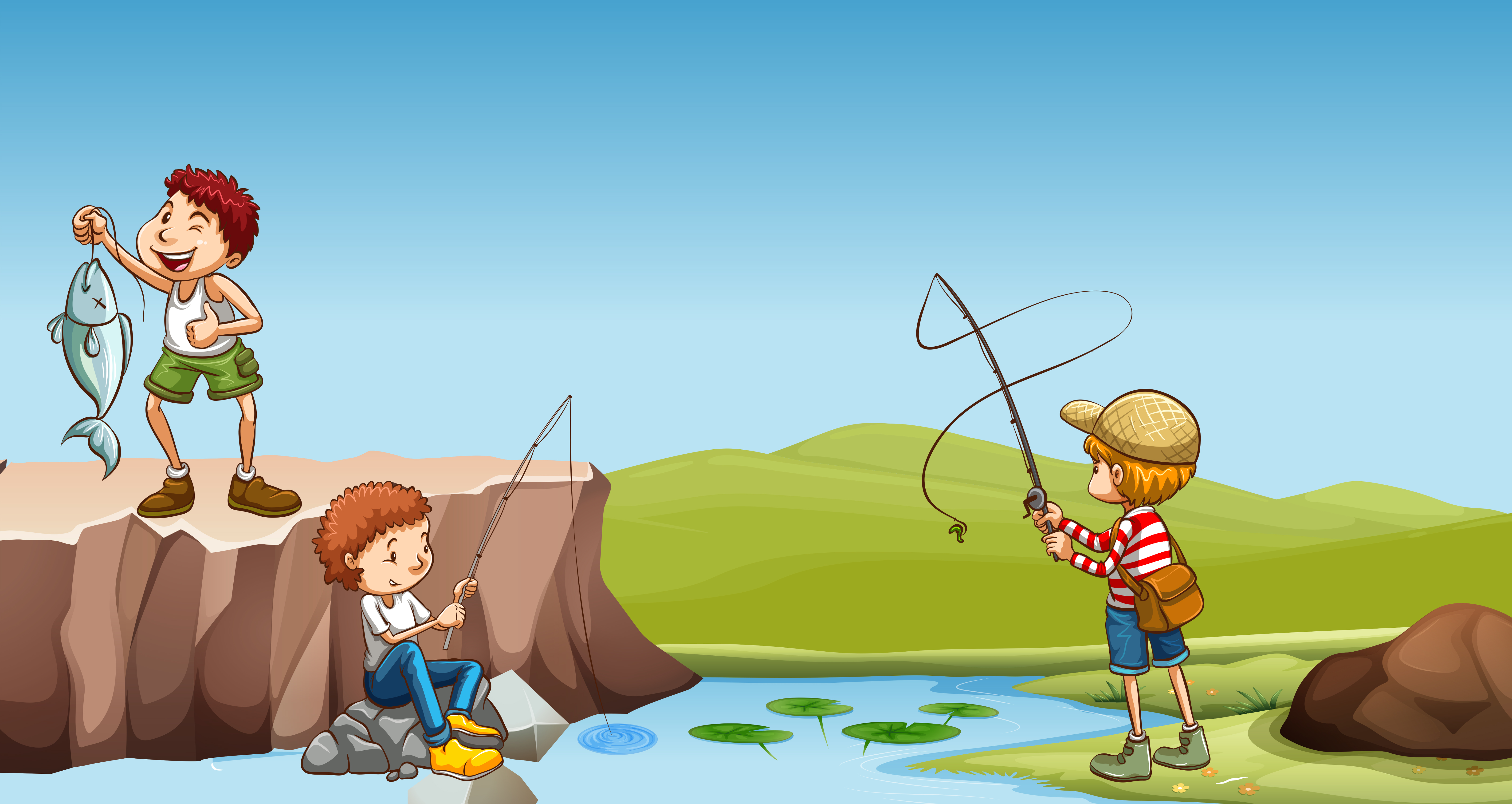 Download Three boys fishing at the river 297528 - Download Free ...