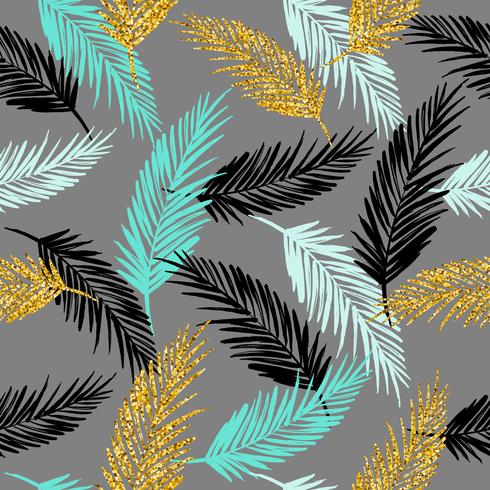 Seamless exotic pattern with palm leaf silhouettes. vector