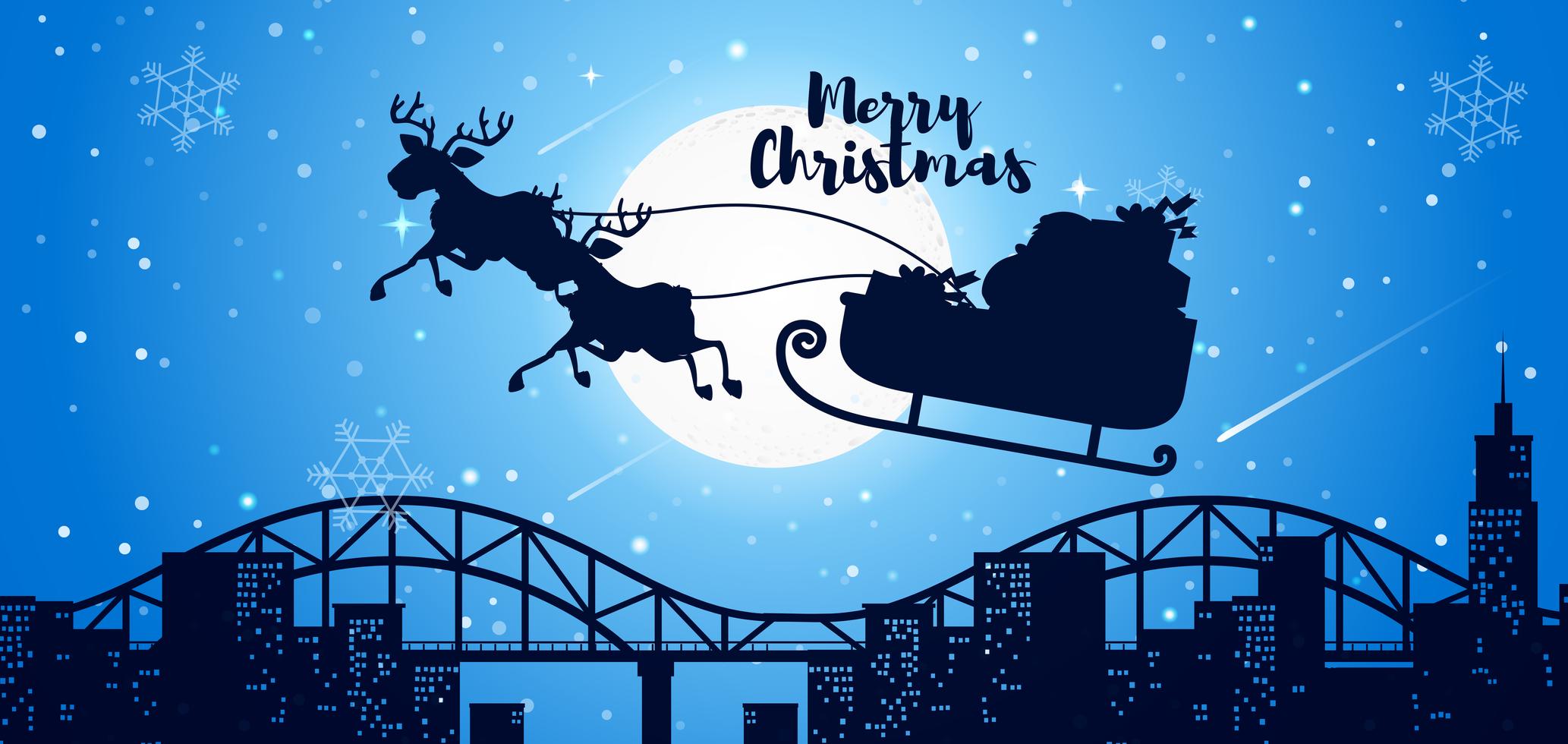 Merry christmas card santa sleigh vector