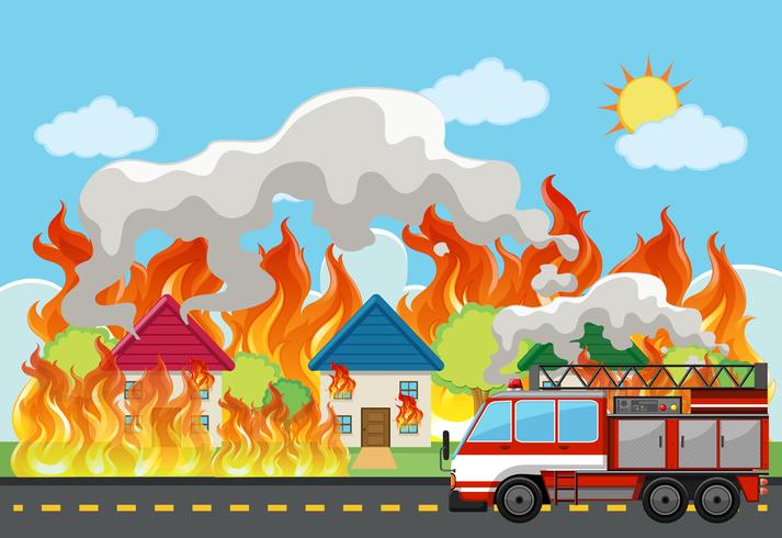 Emergency house fire background vector