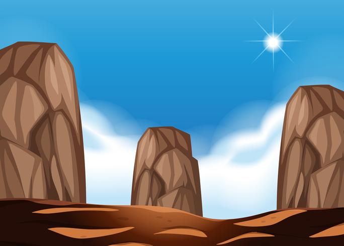 Desert scene with large boulders vector