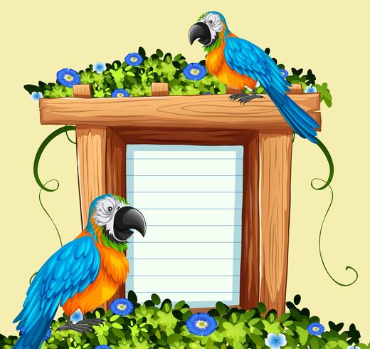 Plantilla de papel con dos pájaros guacamayos vector