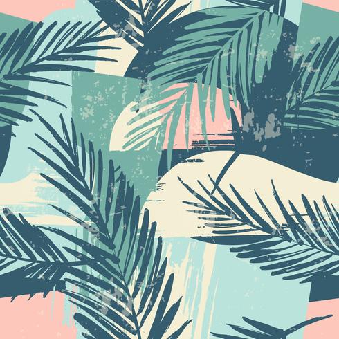 Seamless exotic pattern with tropical plants and artistic background. vector