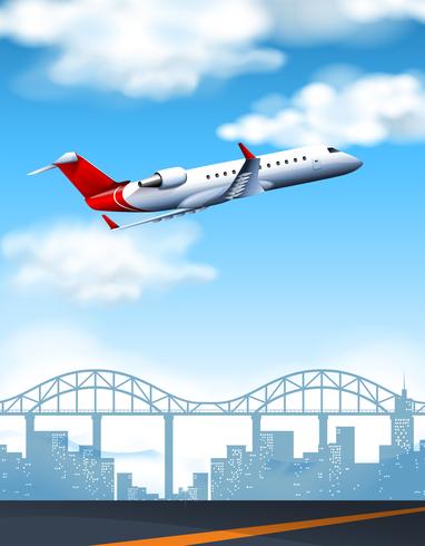 Airplane flying over the city at daytime vector
