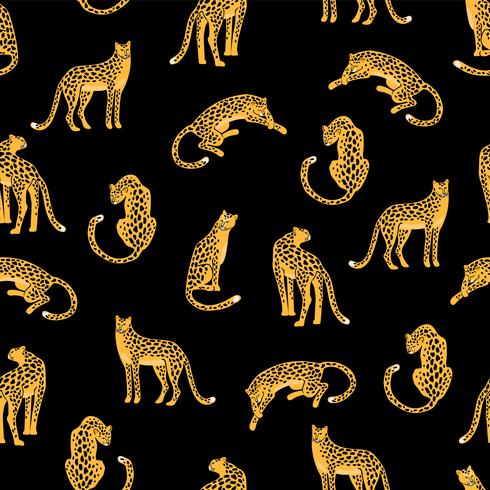 Seamless exotic pattern with abstract silhouettes of leopards. vector