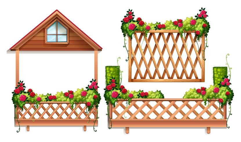 Fence design with roses and bush vector