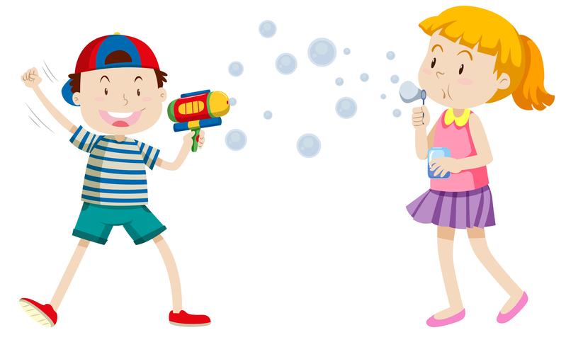 Children playing with bubbles vector