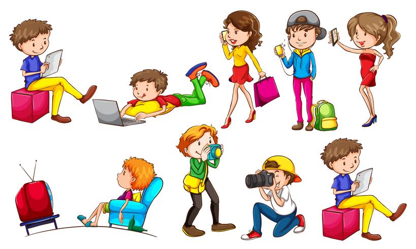 People doing different activities on white background vector