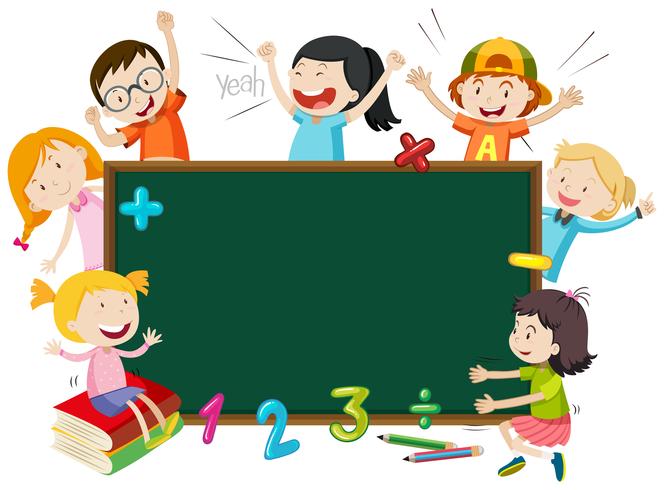Children on blackboard banner vector