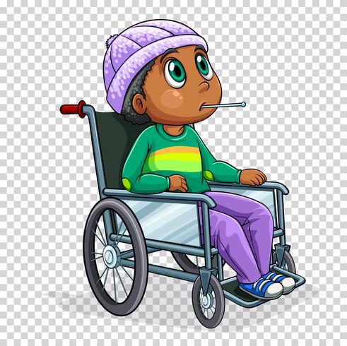 Sick boy on wheelchair vector