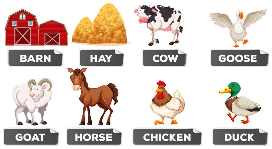 Farm elements with picture and word vector