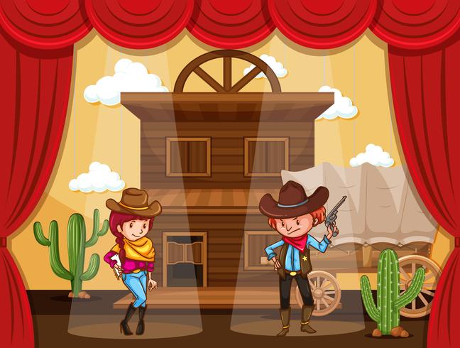 People playing cowboy on stage vector