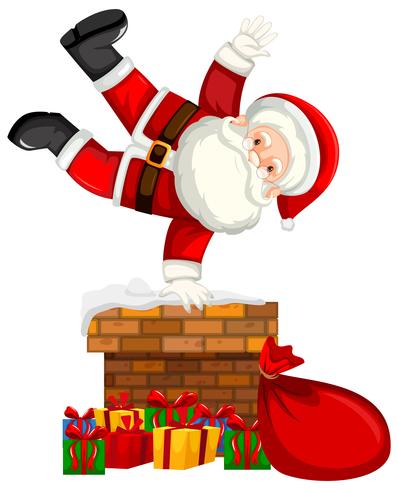 Santa on chimney scene vector