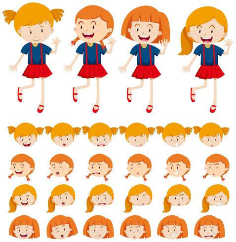 Chicas y diferentes expresiones faciales. vector