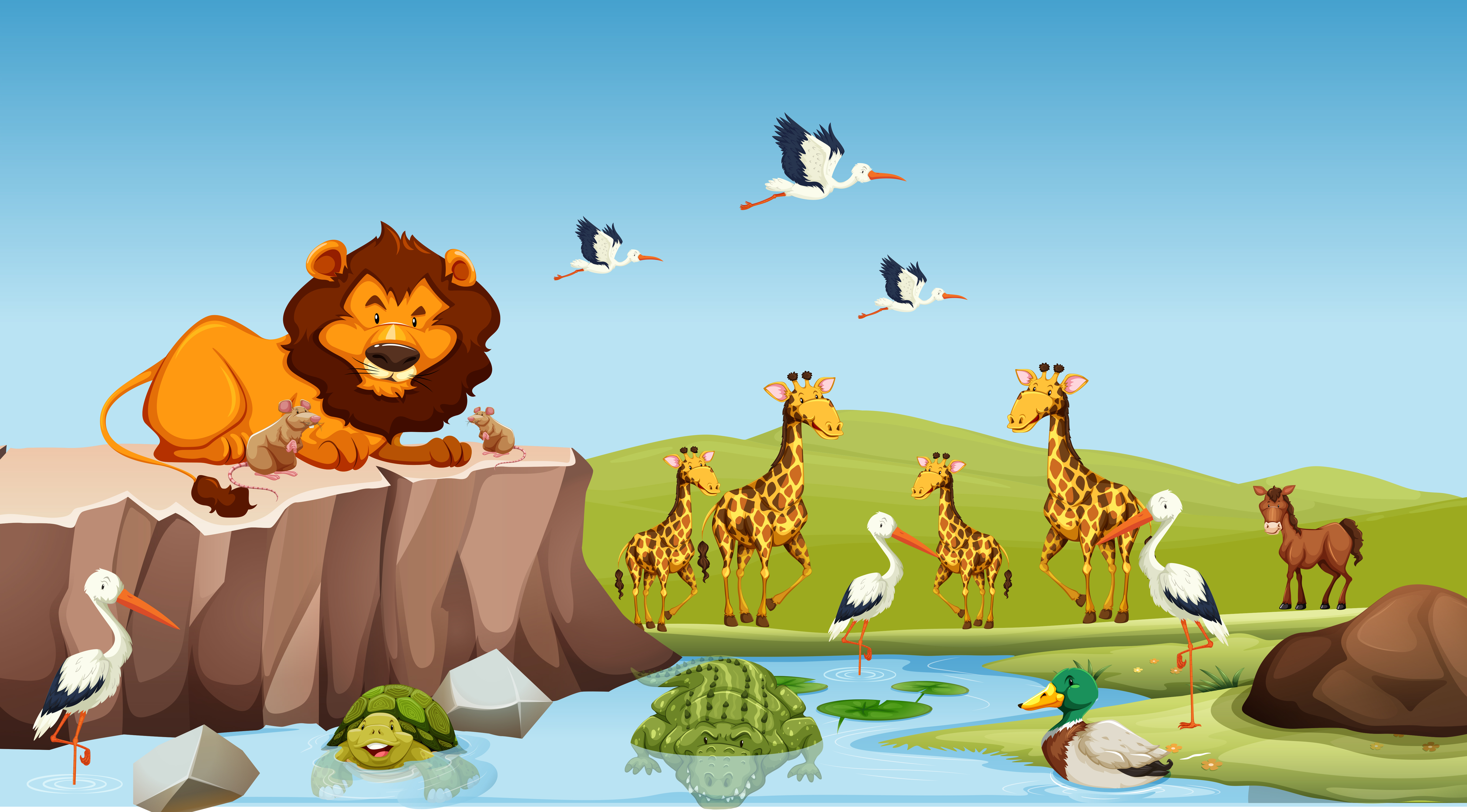 Wild animals living by the pond 297760 Vector Art at Vecteezy